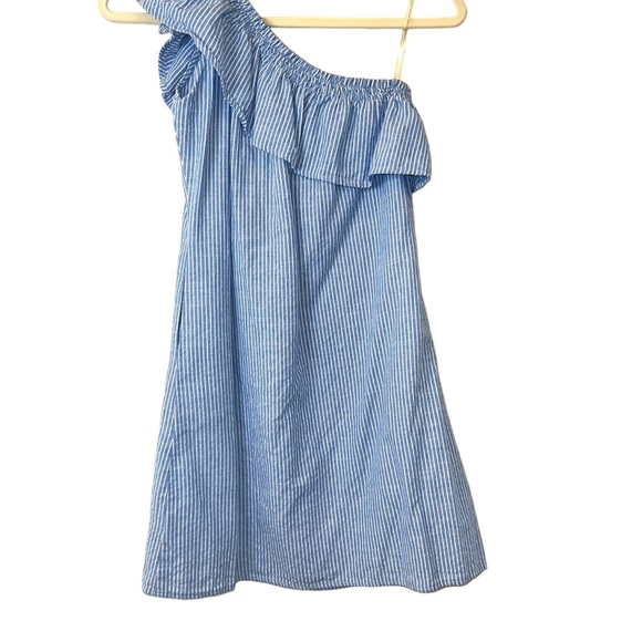Hot & Delicious Dresses & Skirts - Summer Sundress Blue Striped One-Shoulder Dress